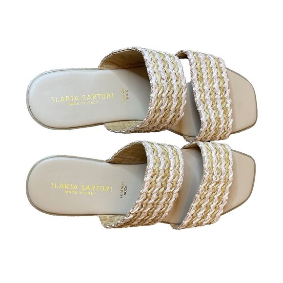 Ilaria Sartori Shoes - Ilaria Sartori Open Toe Braided Band Slides Size 9.5 Made In Italy Summer Beach